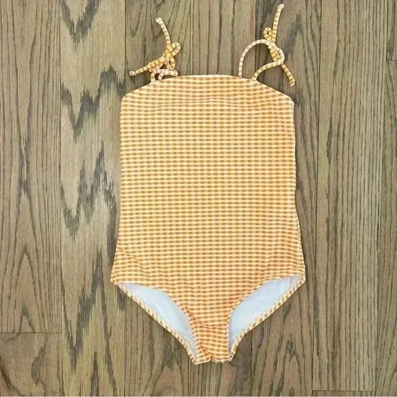 Cotton On Kids Girls Kerrie One Piece Orange and White Checkered Swimsuit Size 8 - Picture 1 of 8